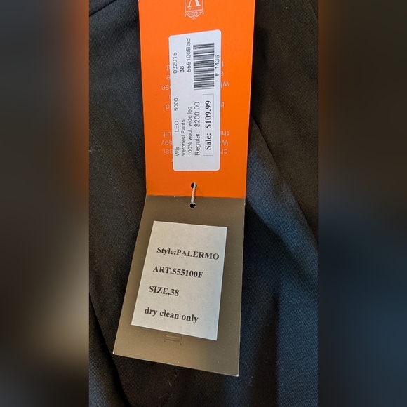 Veronesi Italy NWT Men's Black 100% Wool Wide Leg Palermo Pants Size 38 Unhemmed - Picture 13 of 16